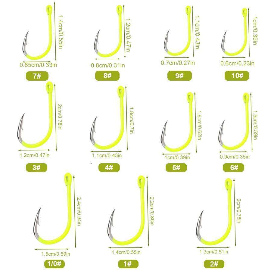 FISH KING 50PCS High carbon Steel Fishhooks Barbed Fluorescent Fishing Durable Fish Gear Fighting Hook With Eye for Carp S260305