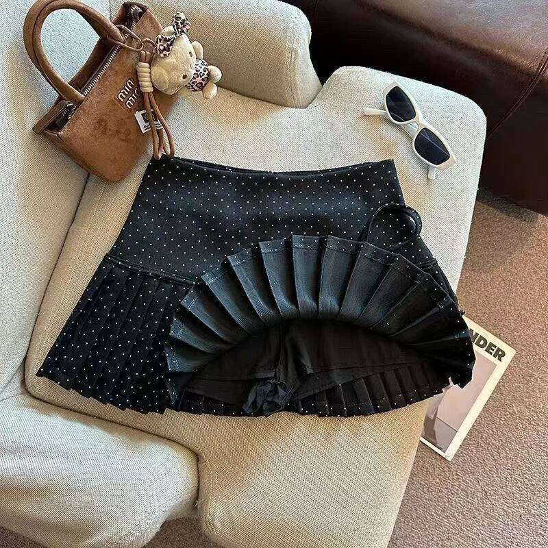 Preppy Varsity Korean Japan Style Sweet Bloe Gyaru Women's short Polka Dot Solid color Bow Pleated Skirt Mini skirt Summer XJ260309