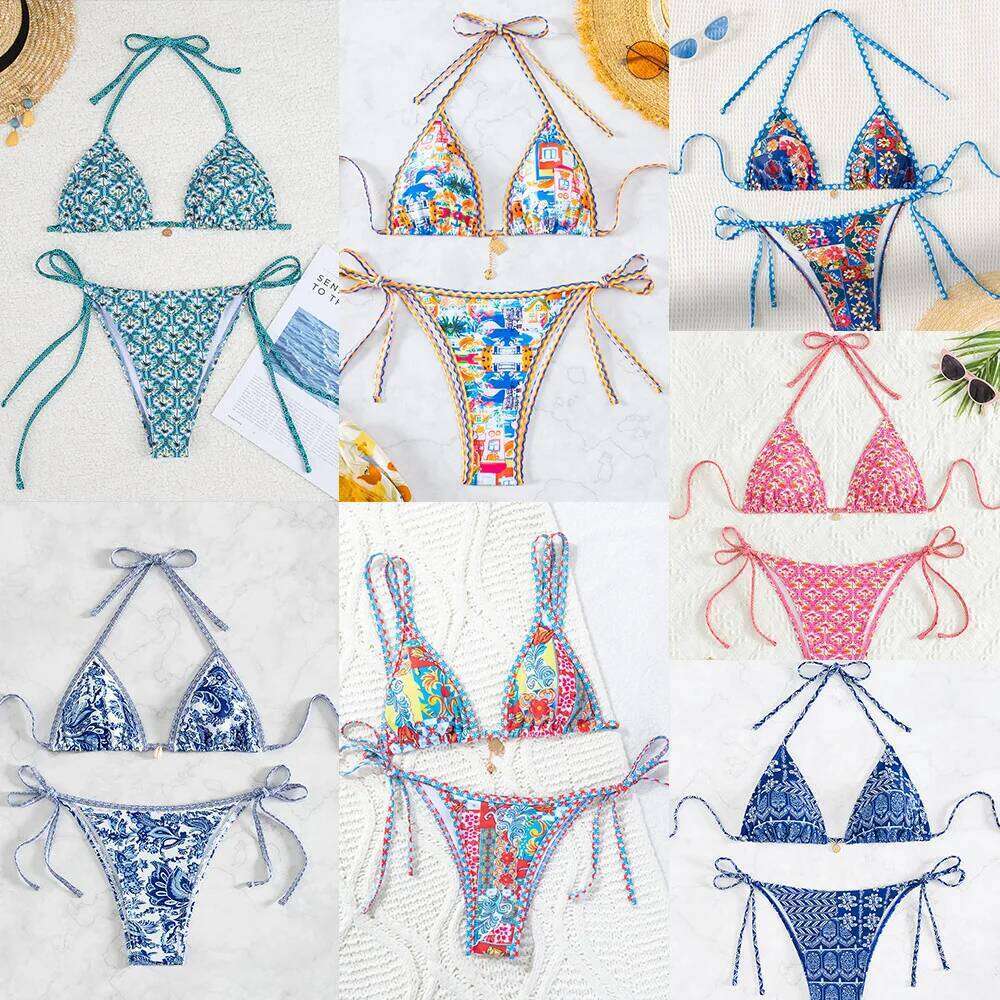 "2025 New Triangle Bikini Set - Floral Print Push Up Swimsuit & Brazilian Bottoms" XJ260206