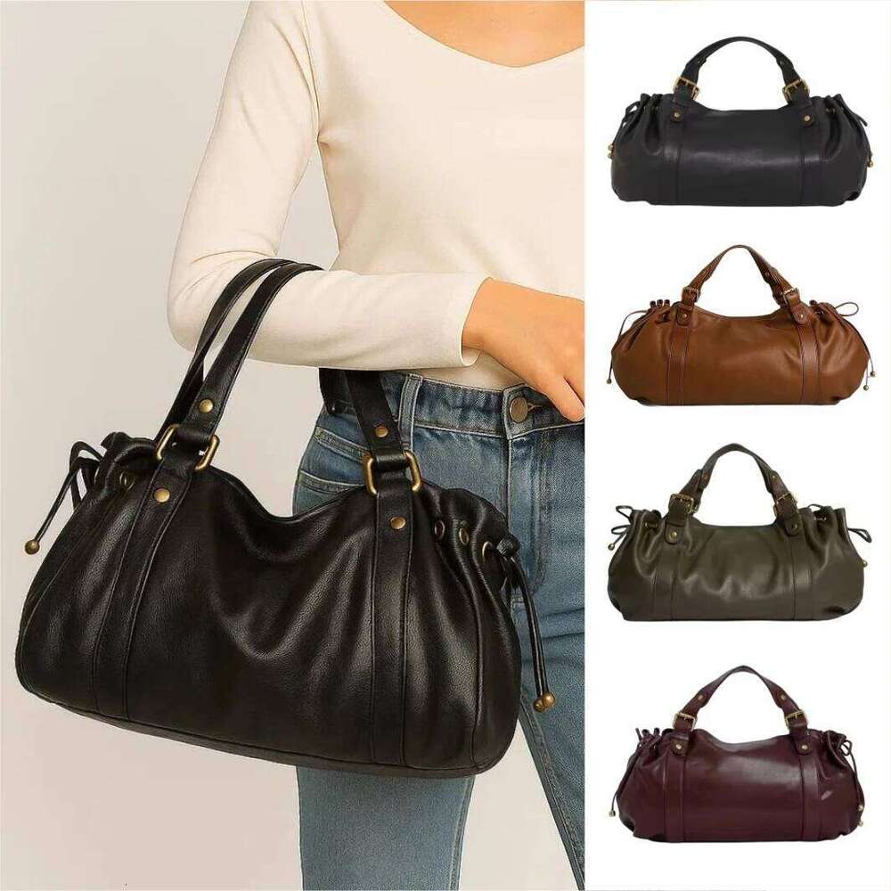 Design Large Capacity Textured Soft Crinkled Leather Tote Bag for Women Vintage Commuter Shoulder Purse H260309