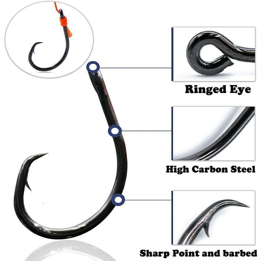 Black Offset Circle Hooks for Big Game Saltwater Tuna Fishing Hook 4# 1# 1/0# 2/0# 3/0# 4/0# 5/0# 6/0# 7/0# 8/0# 10/0# 12/0# S260305