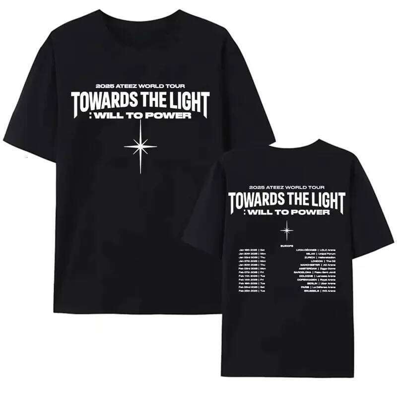 Ateez 2025 World Tour Towards the Light Will to Power T-Shirt Women's Short Flip Collar Petal Sleeve Lyocell Fiber Top XJ260306