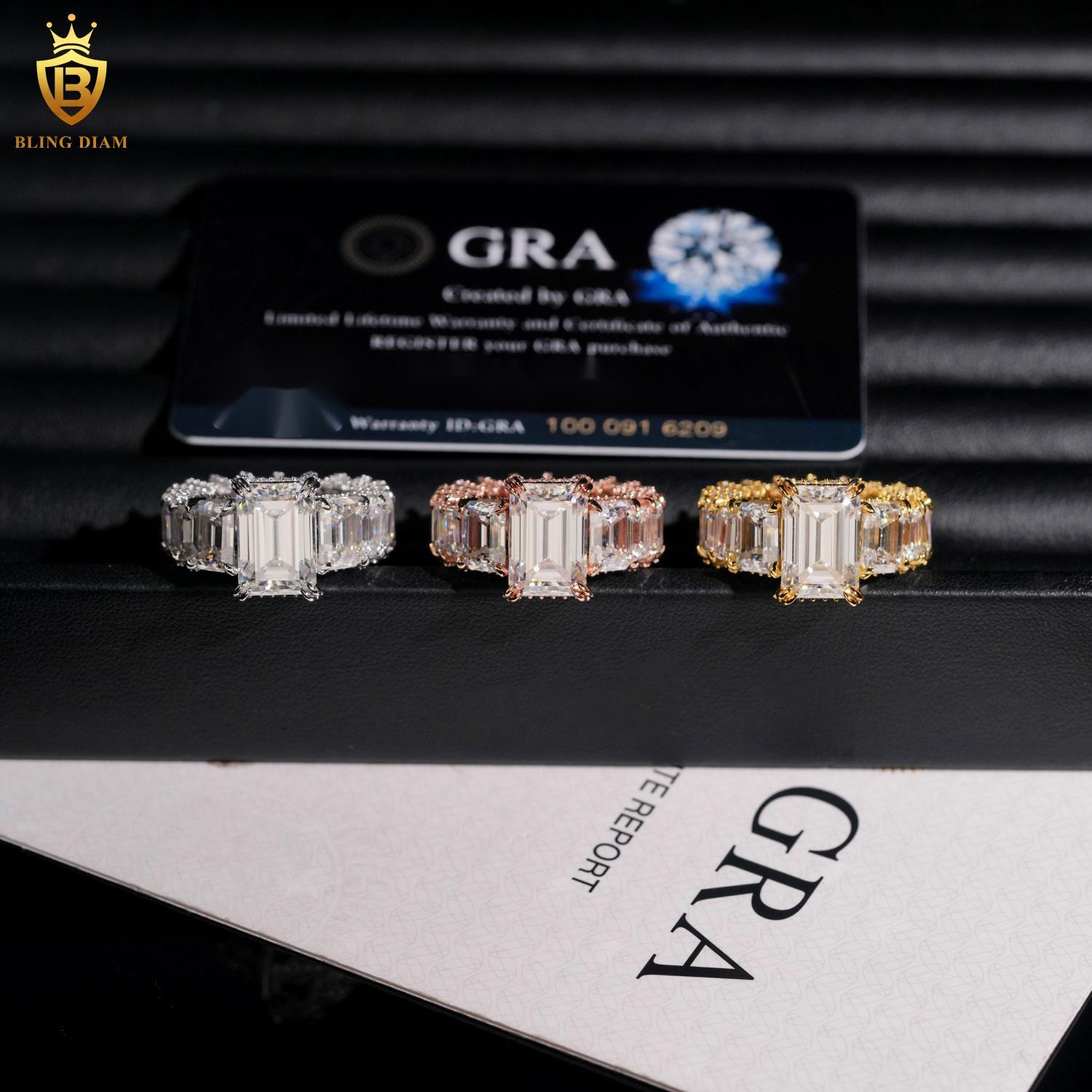 Luxury Engagement Jewelry 925 Sterling Silver Gold Big Rings Emerald Cut With Vvs Moissanite Iced Out Diamond for Men Women
