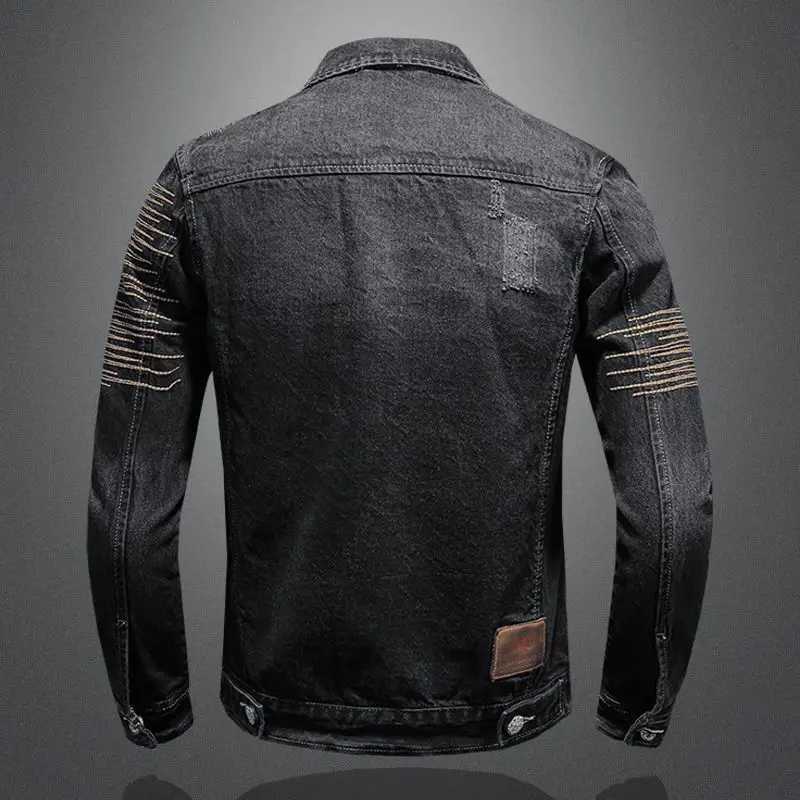 Mens Trendy Riding Biker Denim Jacket Retro Slim Fit Cowboy Korean Style Casual Outerwear Spring Autumn High Street Fashion M260309