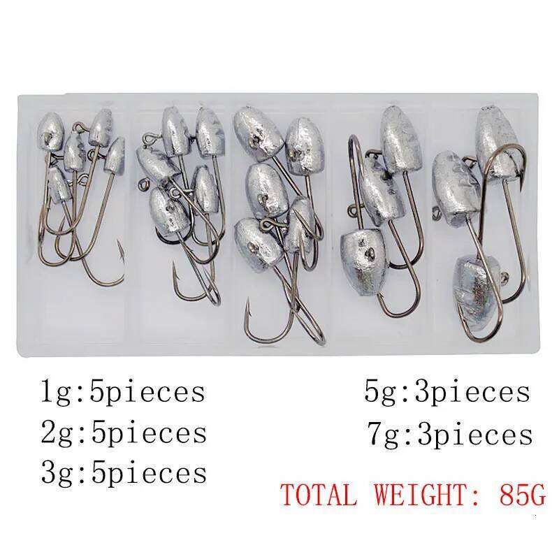 21pcs/box 1g 2g 3g 5g 7g fishing rigging jig head ,rooting fishhook for soft worm lure baits ,fishing hooks set S260305