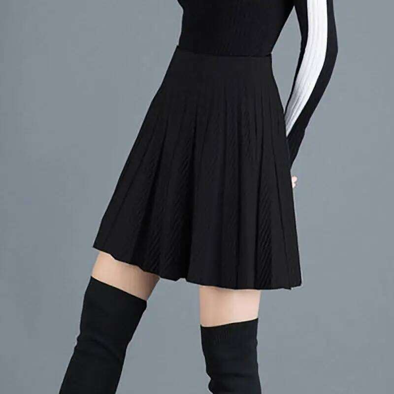 Spring Fashion Korean New Student A-line Skirt Women Solid Elastic High Waist Shirring Design Versatile Pleated Half Skirts XJ260309