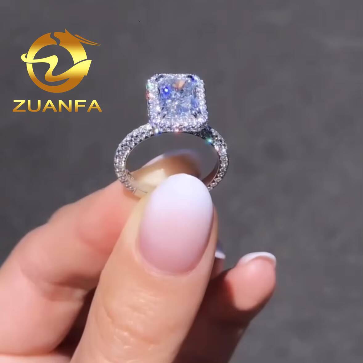 Halo Ring Radiant Cut Moissanite 10k Real White Gold Engagement Ring Custom Moissanite Ring for Men Women Anniversary Gift