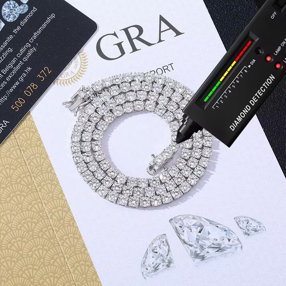 RTS Pass Diamond Tester Hip Hop Jewelry 2mm-5mm 925 Silver Iced D VVS Moissanite GRA Certified Necklaces