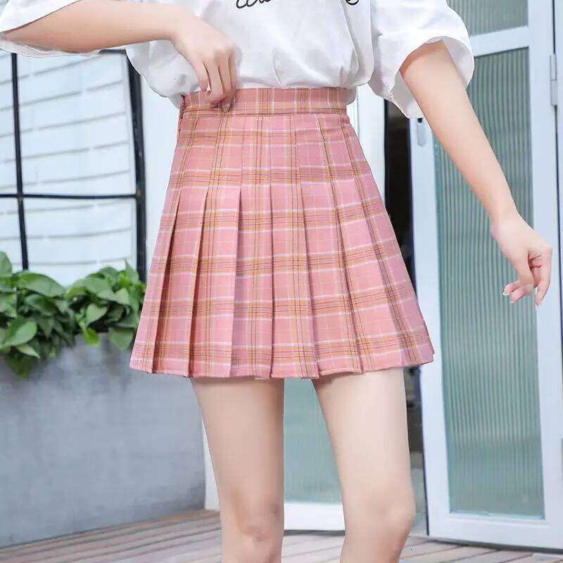 Pleated Skirts Checkered Women Clothing Summer Korean College Style School Girl Uniform High Waist A Line Mini Plaid Skirt Pants XJ260309