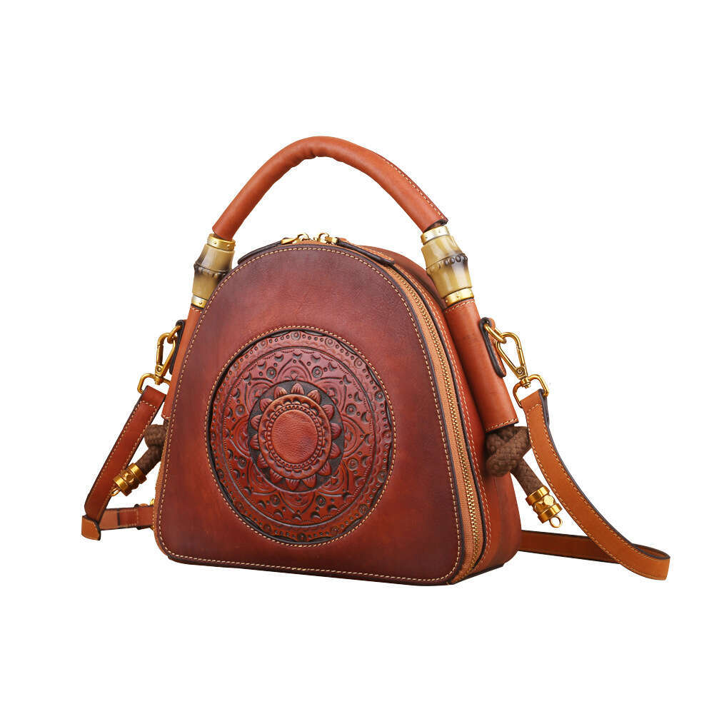 Luxury Shoulder Bags Totes Hobo Genuine Leather New Cross Border Retro Women S Handbag Chinese Style Single Crossbody Top Layer Cowhide Shell Bag SENY