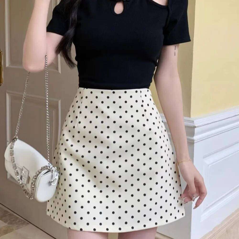 Fashion XS/S/M/L/XL Half Body High Waist Slimming A-Line Short Polka Dot Casual Hip Wrapped Skirt Female XJ260309