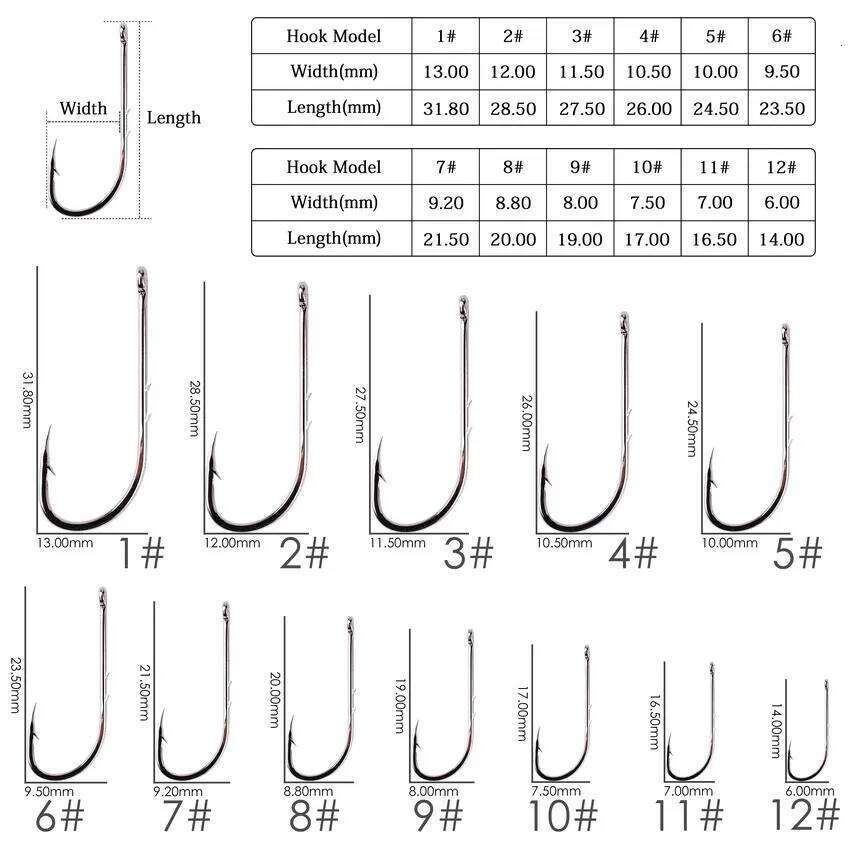 50pcs/box Long Shank 1#-12# High Carbon Steel Fishing Hooks Set Sharp Barbed Offset Narrow Bait Hook Fishhook S260305