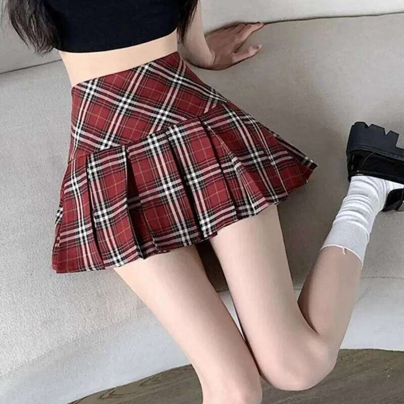 Summer Lady Slim Fit Thin Wrap Hip Girls Korean High Waist A-line New Female Coffee Plaid Designer Skirts XJ260309