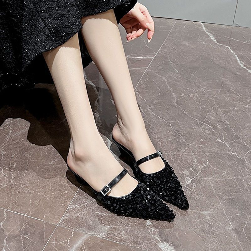 Colorful Bling er Slide Sandals Women 2025 Summer Sexy Pointed Toe Women Slippers Elegant Low Heeled Mules Loafers 250322