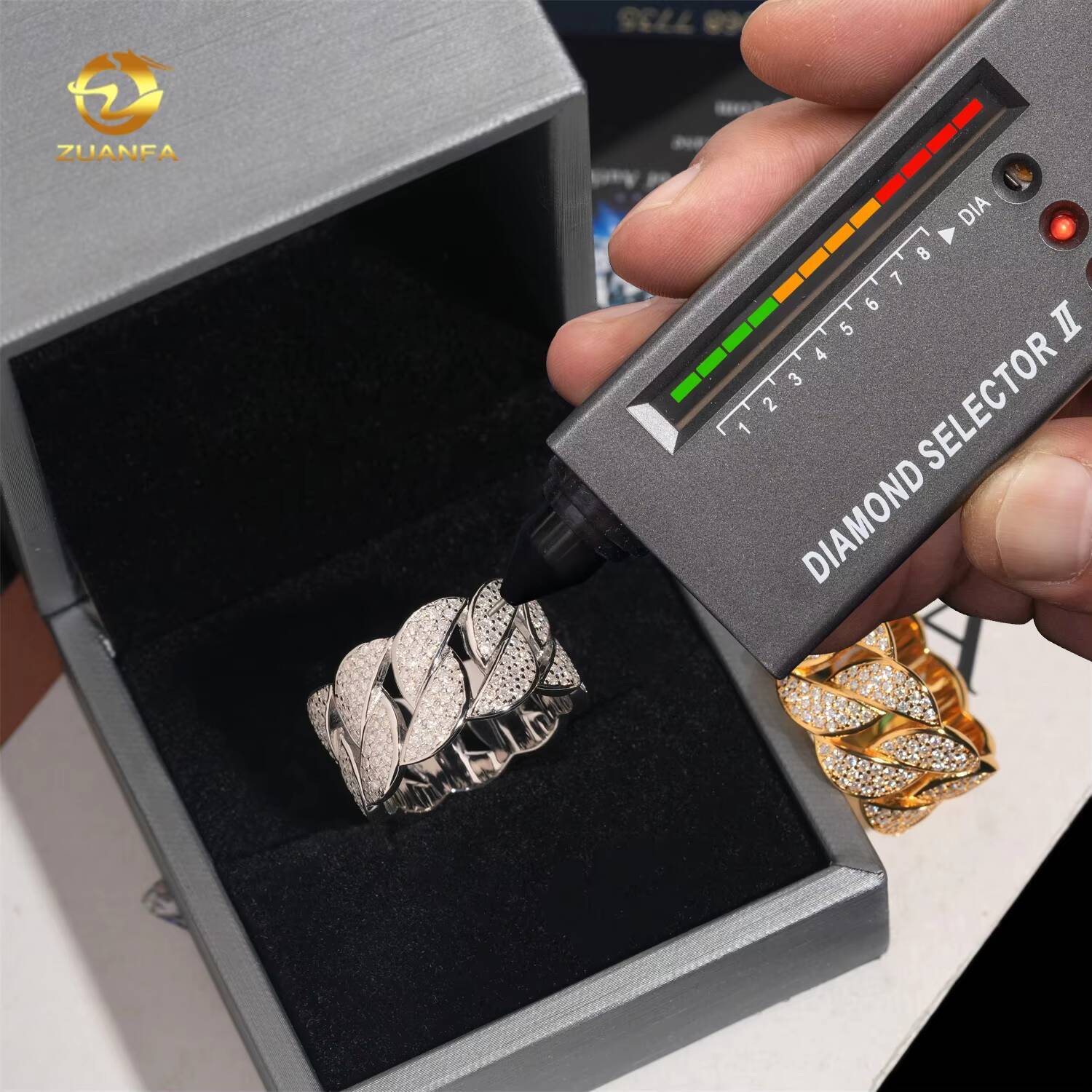 Luxury Fine Jewelry Hip Hop Rapper Iced Out Mens S925 Silver Cuban Moissanite Ring
