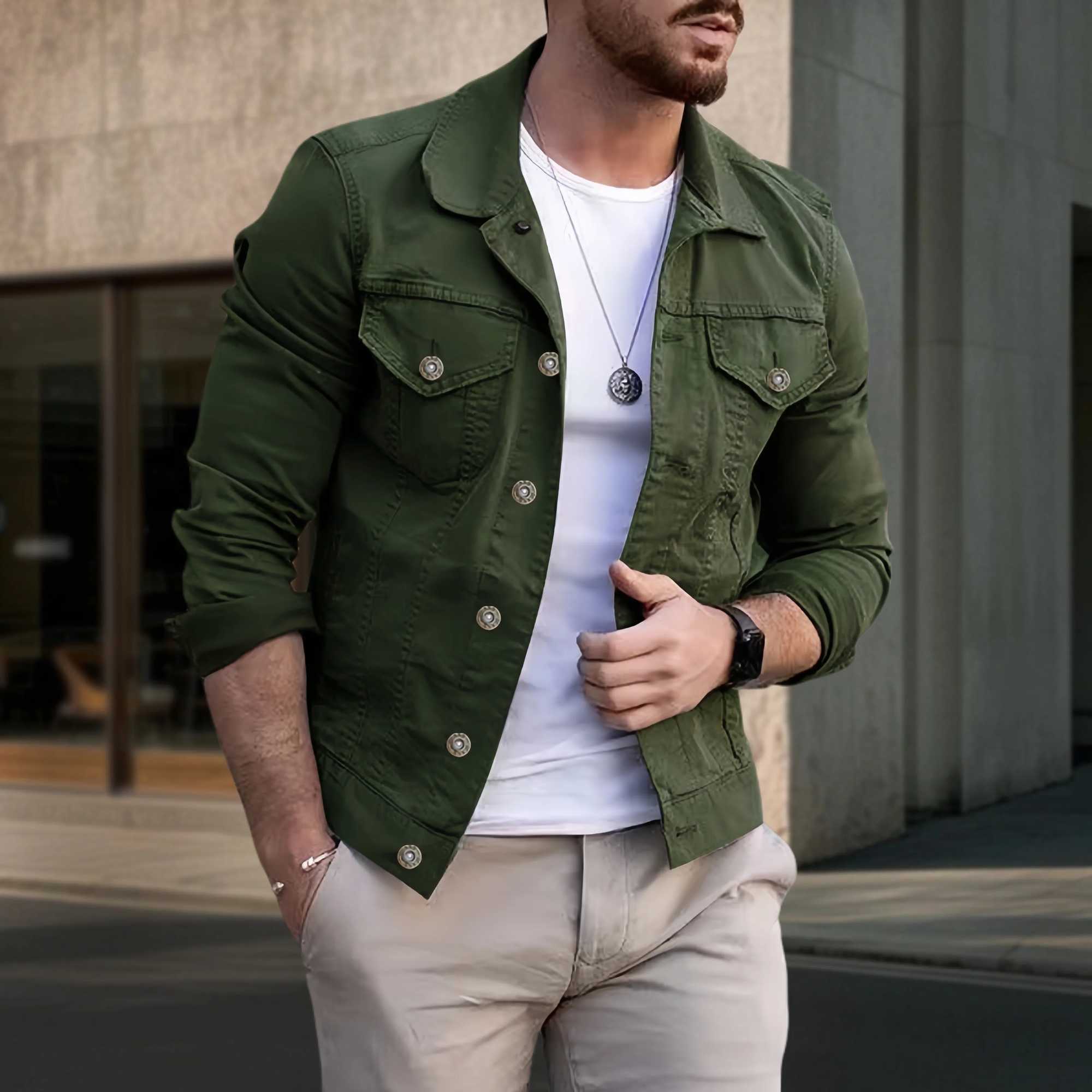 2025 New Mens Casual Denim Jacket Fashion Streetwear Solid Turn down Collar Spring Autumn Jean Outwear Male Daily Coat M260309