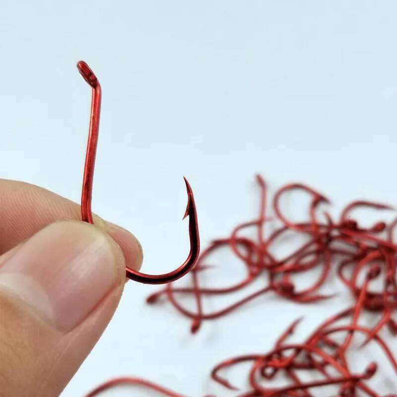 Fishing Hook Red with Barb High Carbon Steel Fishhook Bend Mouth Triangular Fast Attack Single Hooks Lot 10 Pieces Sale S260305
