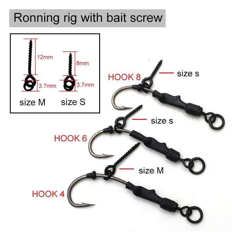 4PCS Coated Barbed Carp Fishing Ready Tied Ronnie Hook Links Hair Combi Chod Rig 4 6 8 S260305