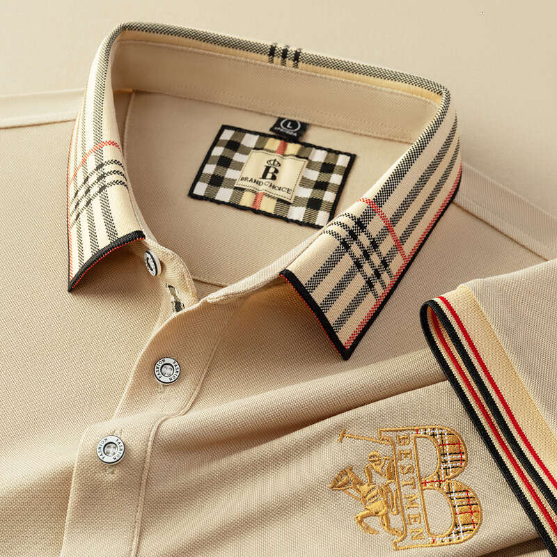 Paul Genuine Brand Mens Summer Turn-Down Collar Dad Clothes Loose Casual Ice Silk Polo Shirt For Men