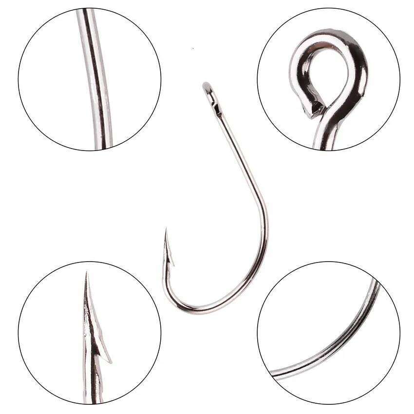 50pcs/box Barb Hook Fishing Ring Carbon Steel Single Tackle Box Worm Spoon Jig Hooks With Big Eyes Fishhook S260305