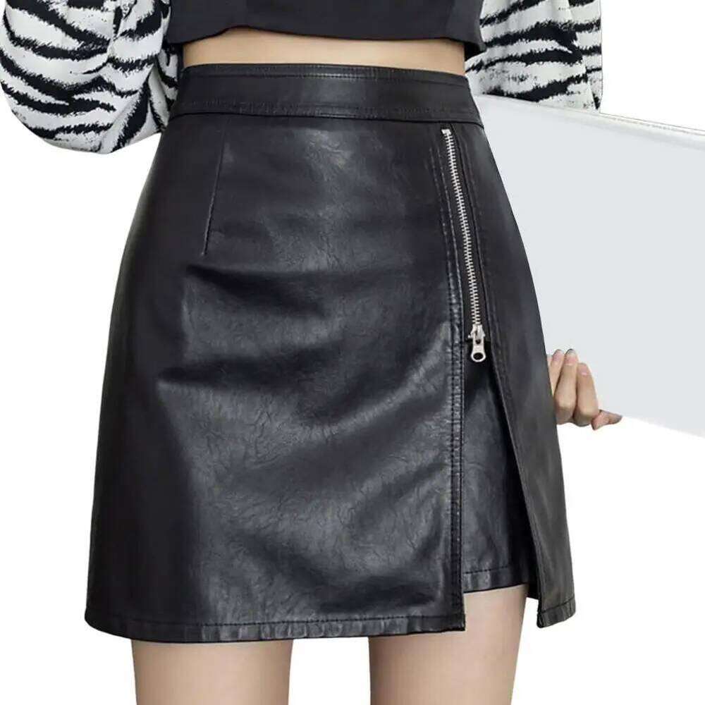 Solid Color High Waist Zipper Split Faux Leather Dress-up Irregular Club Lady Mini Skirt Women Clothes XJ260309