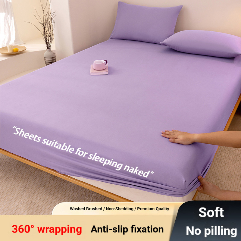 Class A Solid Color Washed Fitted Three-Piece Set Skin-Friendly Cotton Single Sheet Bed Dormitory Dustproof Mattress Cover