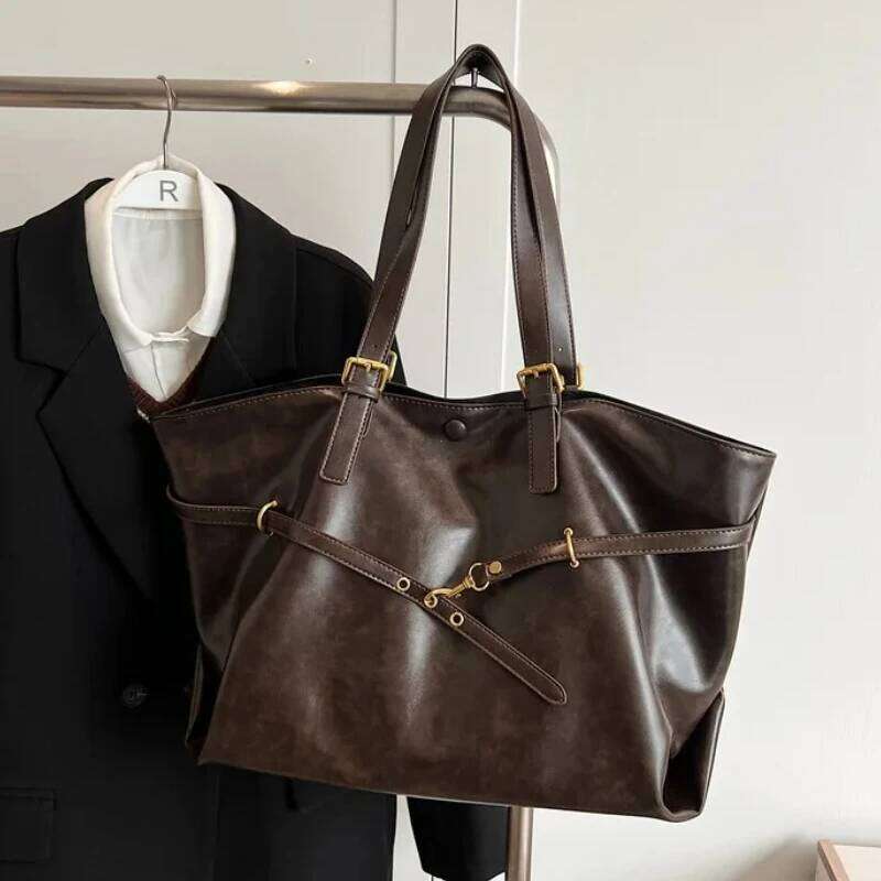 Retro Big PU Leather Shoulder for Women 2026 Winter Trend New Y2K Fashion Handbags Females Travel Tote Bag bolsas H260309