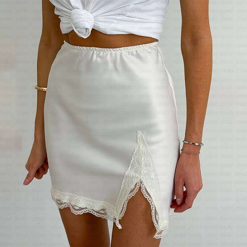 Elegant Satin Embroidery Pencil Summer Sexy High Waist Lace Split Mini Skirts For Women Fashion Slim Skirt Female 2025 XJ260309
