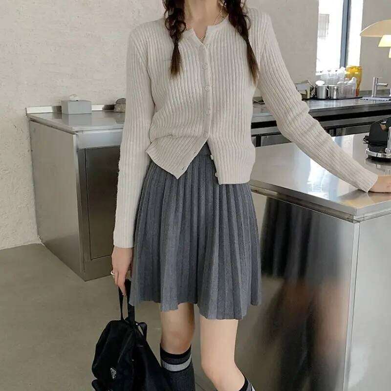 Spring Sweet Knitted Women Casual Pleated High Waist A-line Mini Female White Korean With Elastic Preppy Style Skirt XJ260309