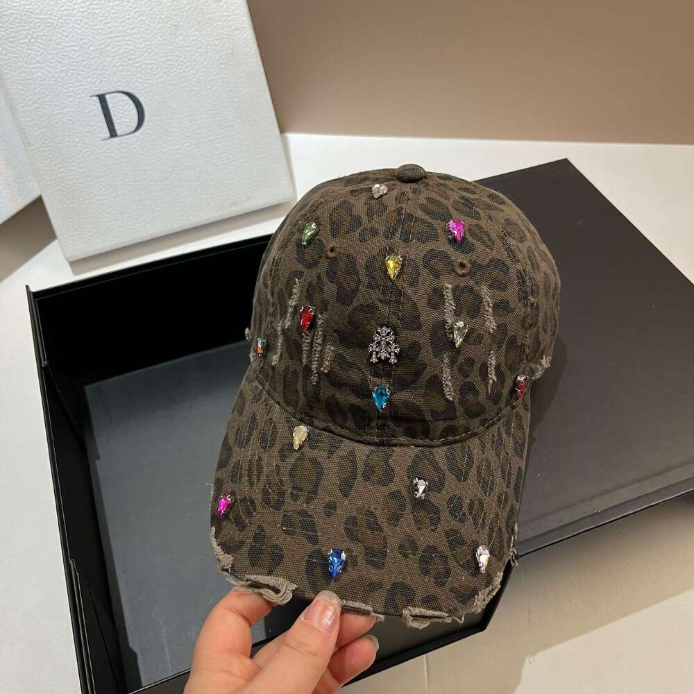 American Style hats for women Heavy Craft Rhinestone Cross Duckbill Cap Personality Bold Leopard Fashion Print