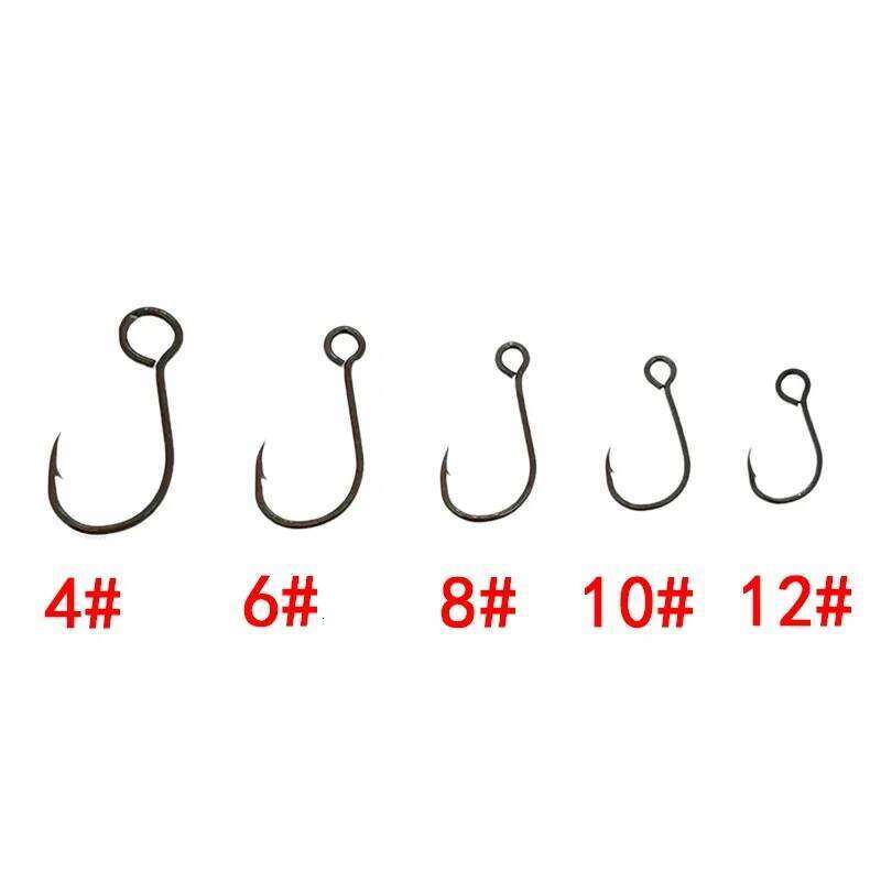 12pcs/lot Size 4#-12# for Fishing Lure Replacement Single Fish Bait Inline Hook Big Eye High Carbon Steel Tackle S260305