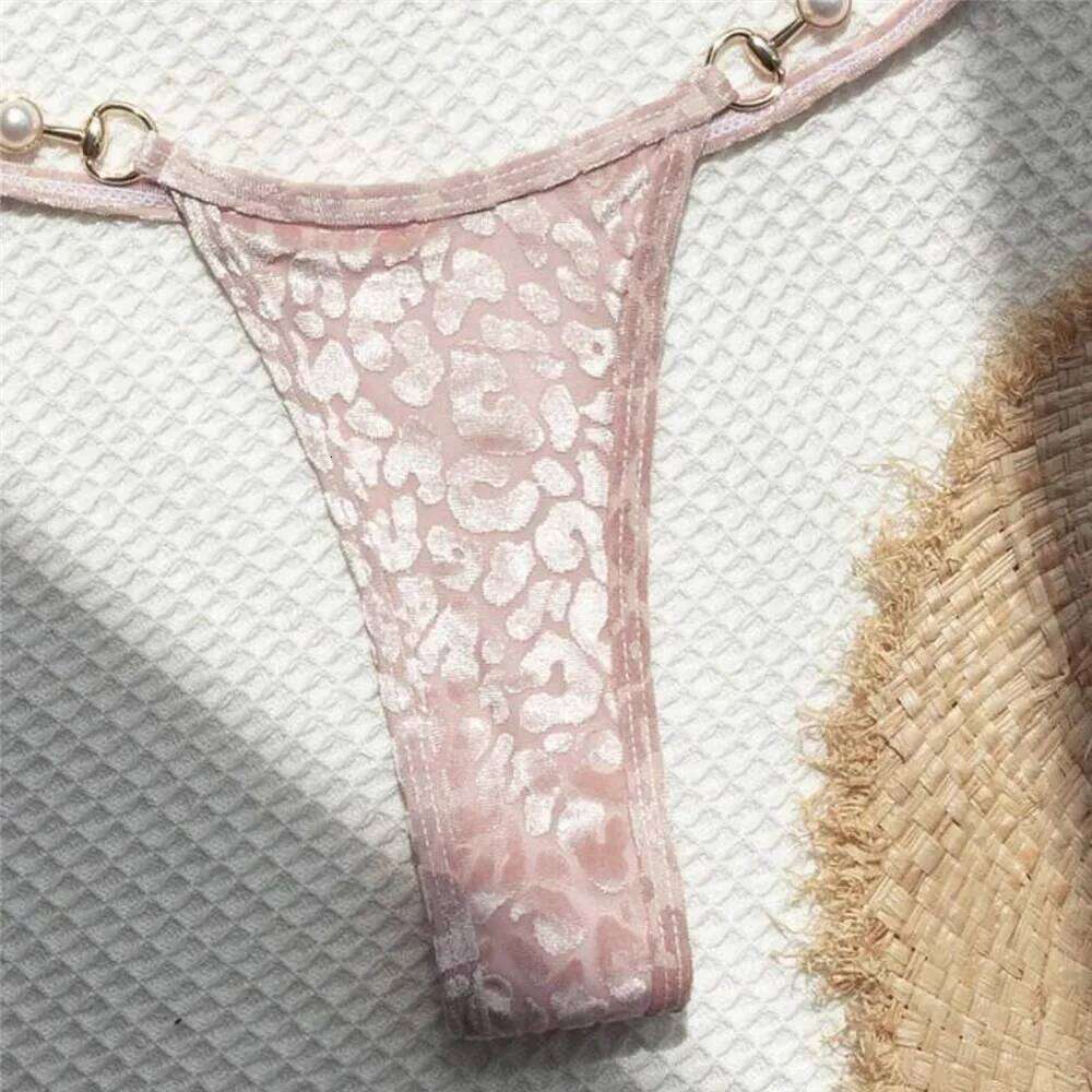 Purple Velvet Leopard Swimsuit Sexy String Halter Triangle Sets De Mujer Micro Thong Swimwear Women Bikinis Bathing Suit XJ260206