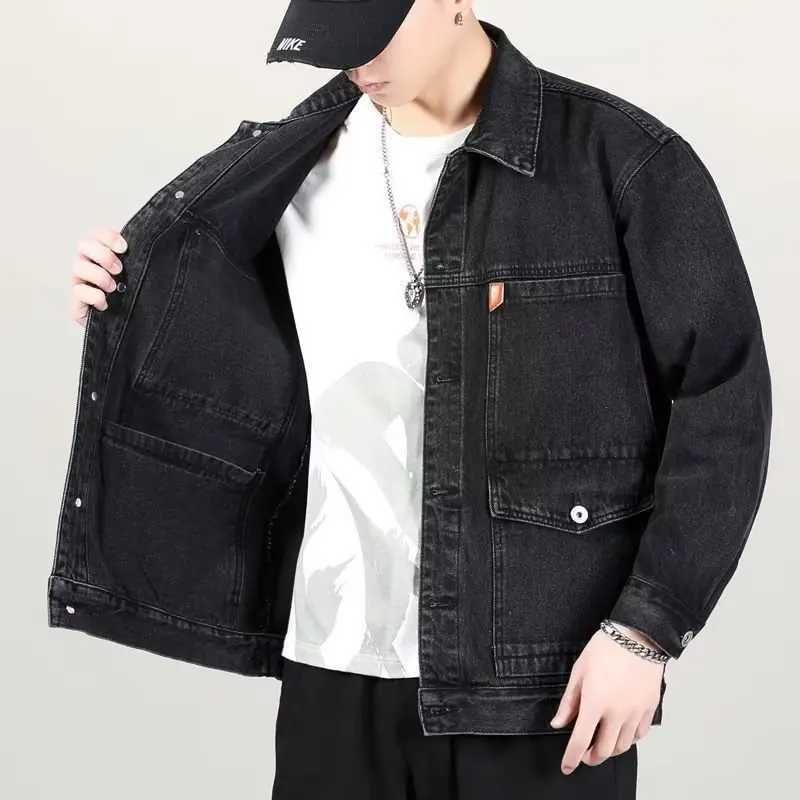 Denim Jacket Men Distressed Turn Down Collar Coats Single Breasted Washed Outerwear Loose Fit Pockets High Street Spring M260309