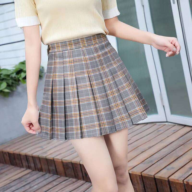Pleated Skirts Checkered Women Clothing Summer Korean College Style School Girl Uniform High Waist A Line Mini Plaid Skirt Pants XJ260309