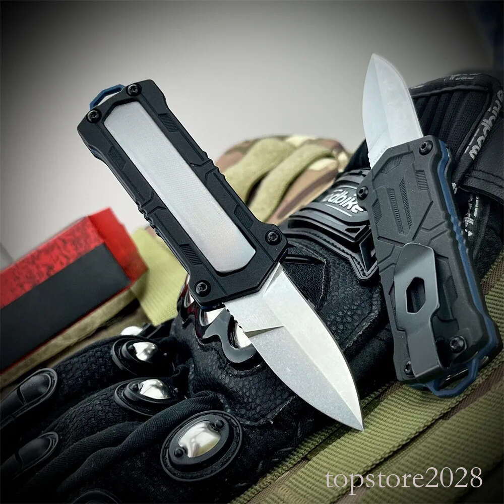 NEW 1190 Jens Anso pocket knife Kapsule OTF Tactical Pocket Knife 1.9 Stonewashed Spear Point Blade Black Nylon Fiber Handles Outdoor Hunting Survival