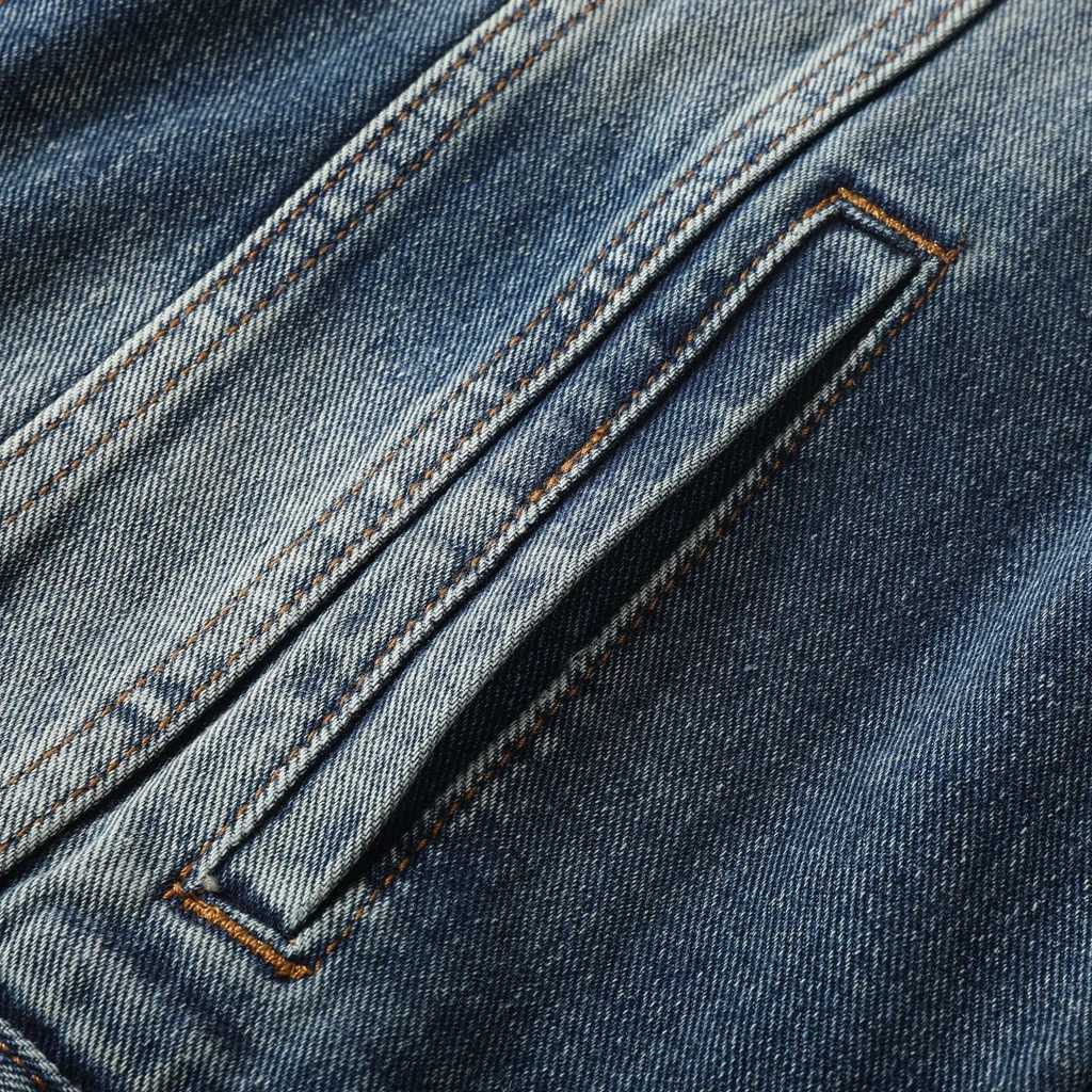 American retro denim jacket with mens ripped hole splicing trendy jacket loose long sleeved denim jacket korean fashion M260309