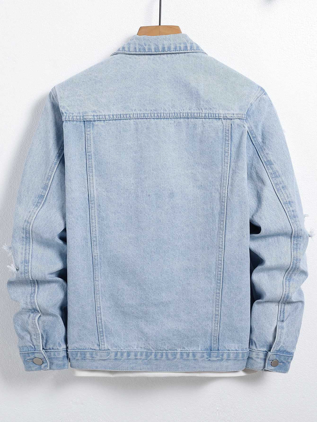 Mens light blue ripped denim jacket Stylish and trendy Street casual M260309
