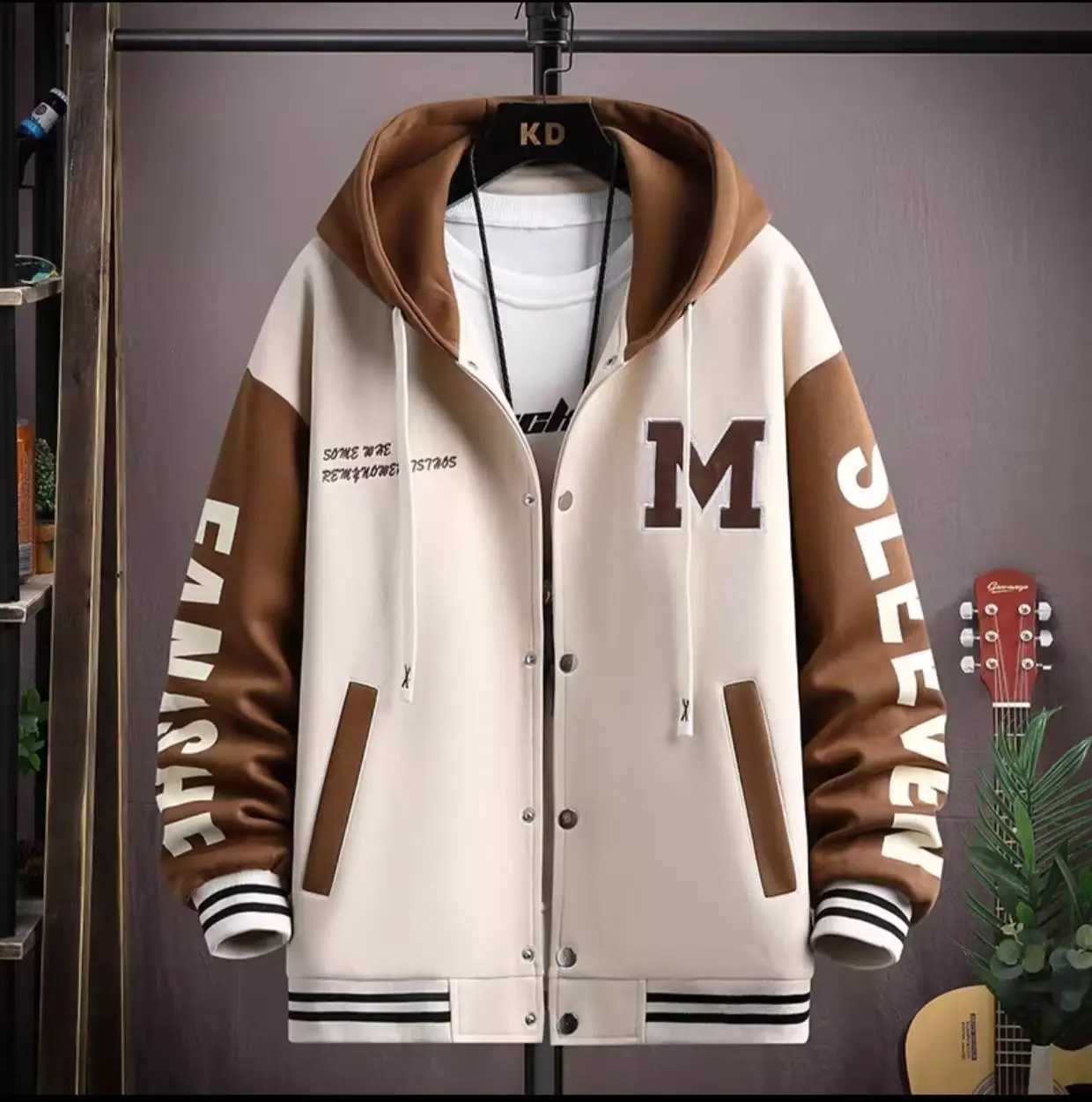 Mens Hooded Baseball Autumn Korean Casual Hooded Jacket Harajuku High Street Fashion Mens Clothing Coat M260309