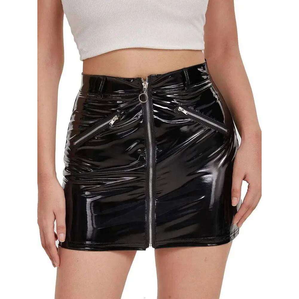 S-4XL Shiny Faux PU Leather Pencil Skirt Wet Look PVC Micro Mini Skrits Zipper High Waist Faldas Tights Package Hip Minifalda XJ260309