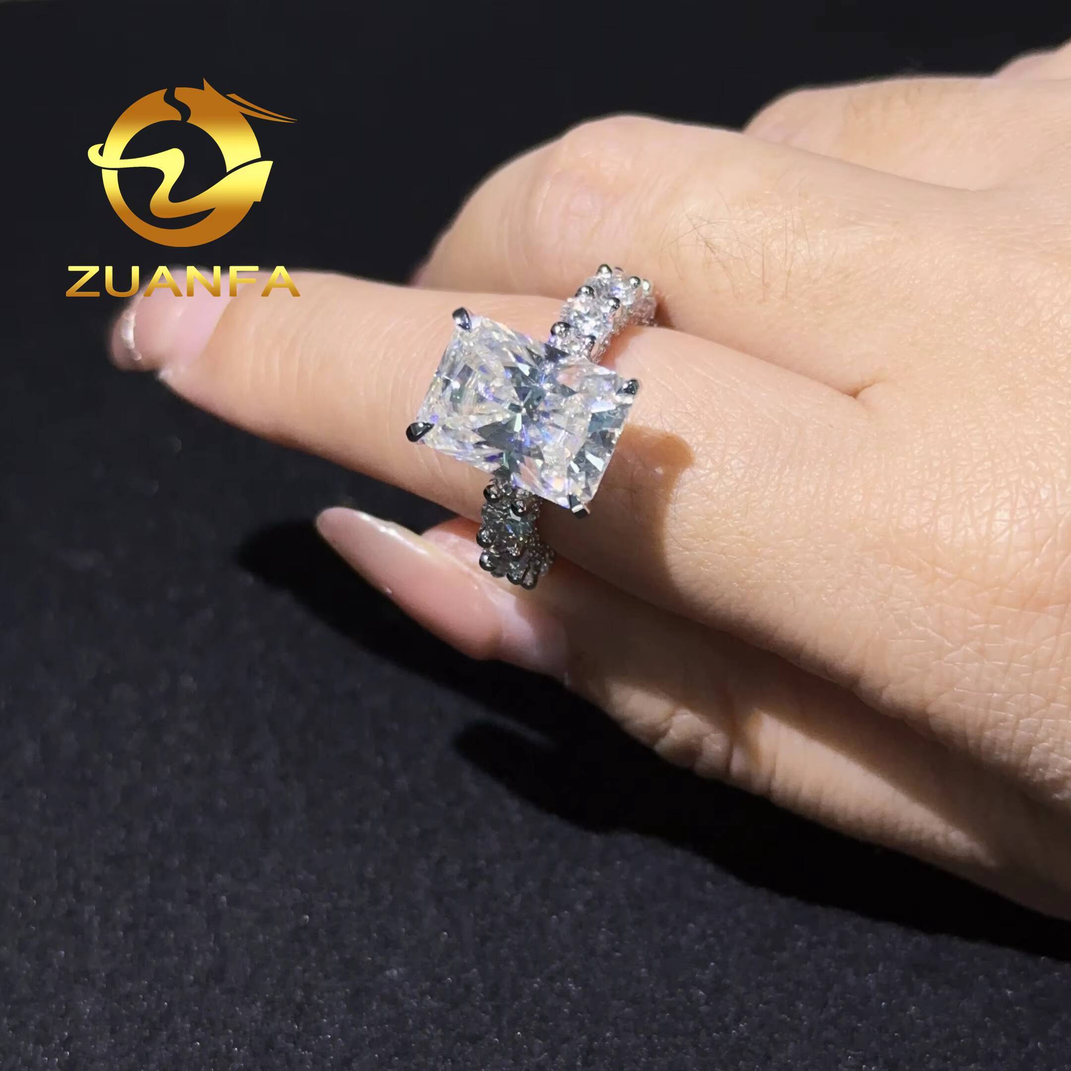 Luxury Ring Radiant Cut Full Diamond Moissanite Wedding Ring 925 Sterling Silver Iced Out Eternity Band Ring for Men Women