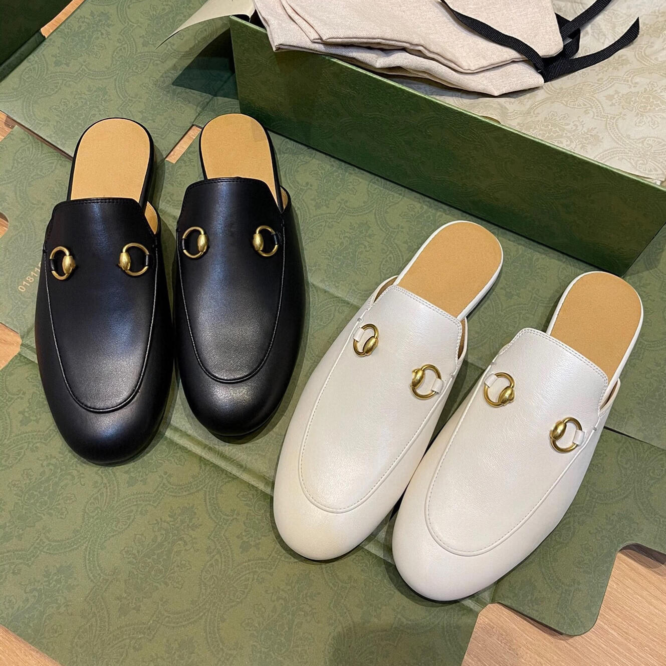 Designer Man Women Loafers Designer Slippers Mules Slides Fur Flats Metal Chain Casual Shoe Lace Velvet Genuine Leather Dress Shoes Flat loafers 35-45