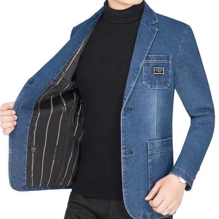 New 2026 Mens Spring Autumn Denim Suit Jacket Suit Collar Jeans Jacket Coat Trend Single-breasted Casual Men Clothing M260309