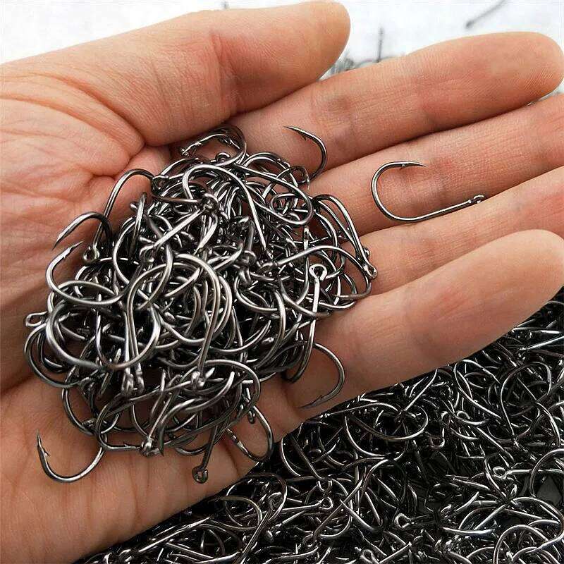 120pcs High Carbon Steel Fish Efficiency Barbed 3#-12# Fishhooks With Hole Jig Carp Fly Fishing Hook Worm Pesca Tackle S260305