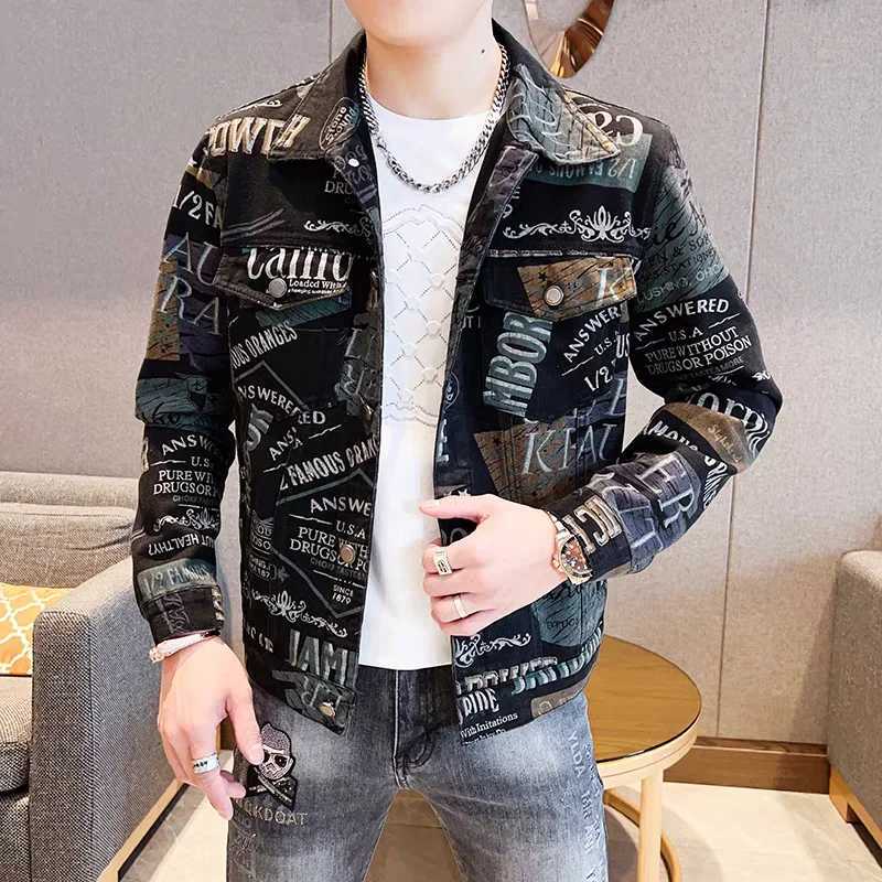 Spring Autumn 2026 Mens Long-sleeve Print Jacket Trendy Men Outerwear Detailing Slim-Fit Coat M260309
