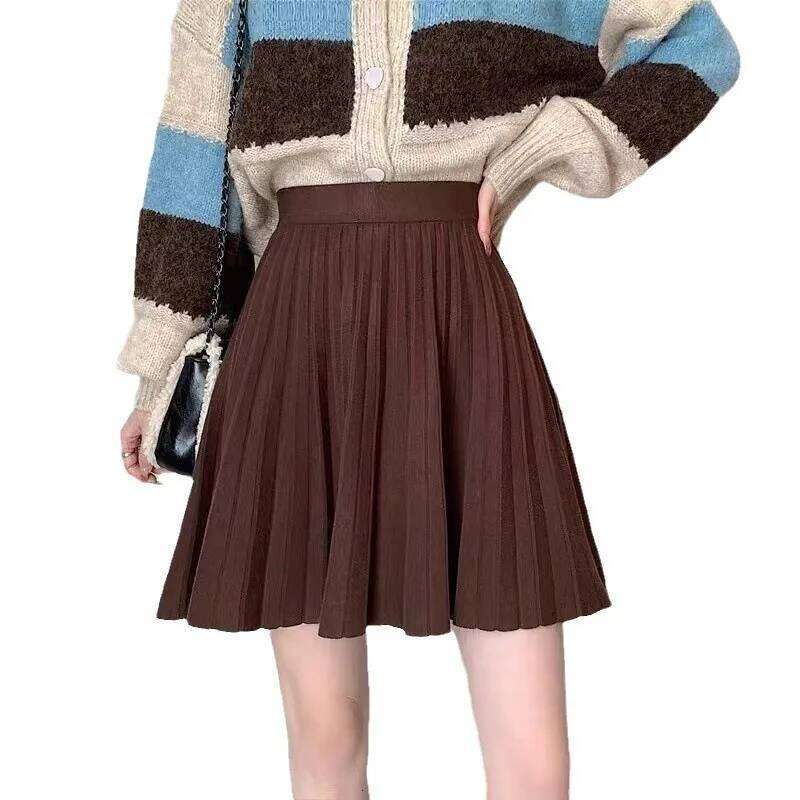 Spring Knit White Mini For A Line Skirt Gray High Waist Women Knitted Pleated Short Skirts Korean Fashion XJ260309