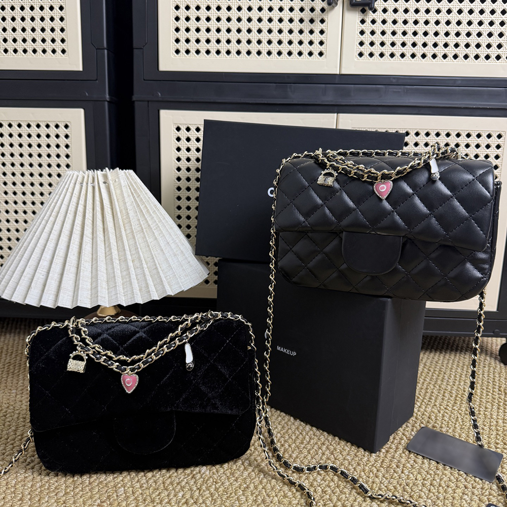 Designer Lady Women Velvet Evening Pattern C Adjustable Chain with Pendants Cosmetic Phone Shoulder Cross Body Bag Storage Box