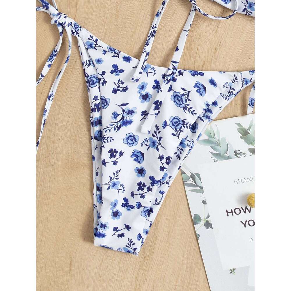 Cross-border printed bikini bandeau split swimsuit set XJ260206