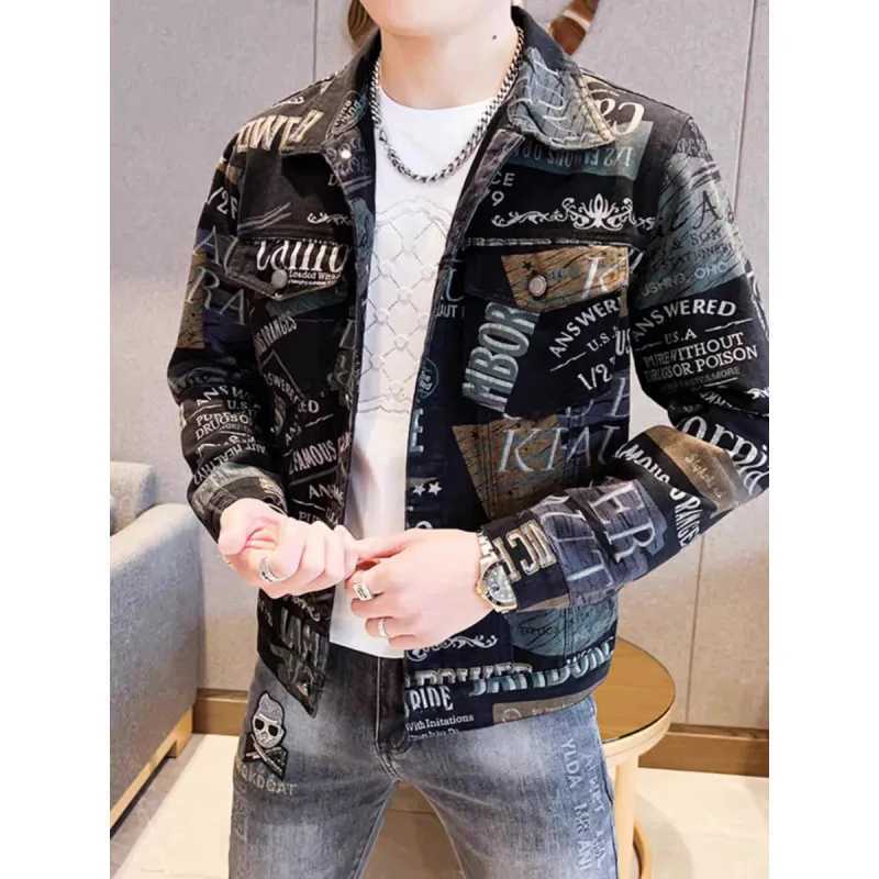 Spring Autumn 2026 Mens Long-sleeve Print Jacket Trendy Men Outerwear Detailing Slim-Fit Coat M260309