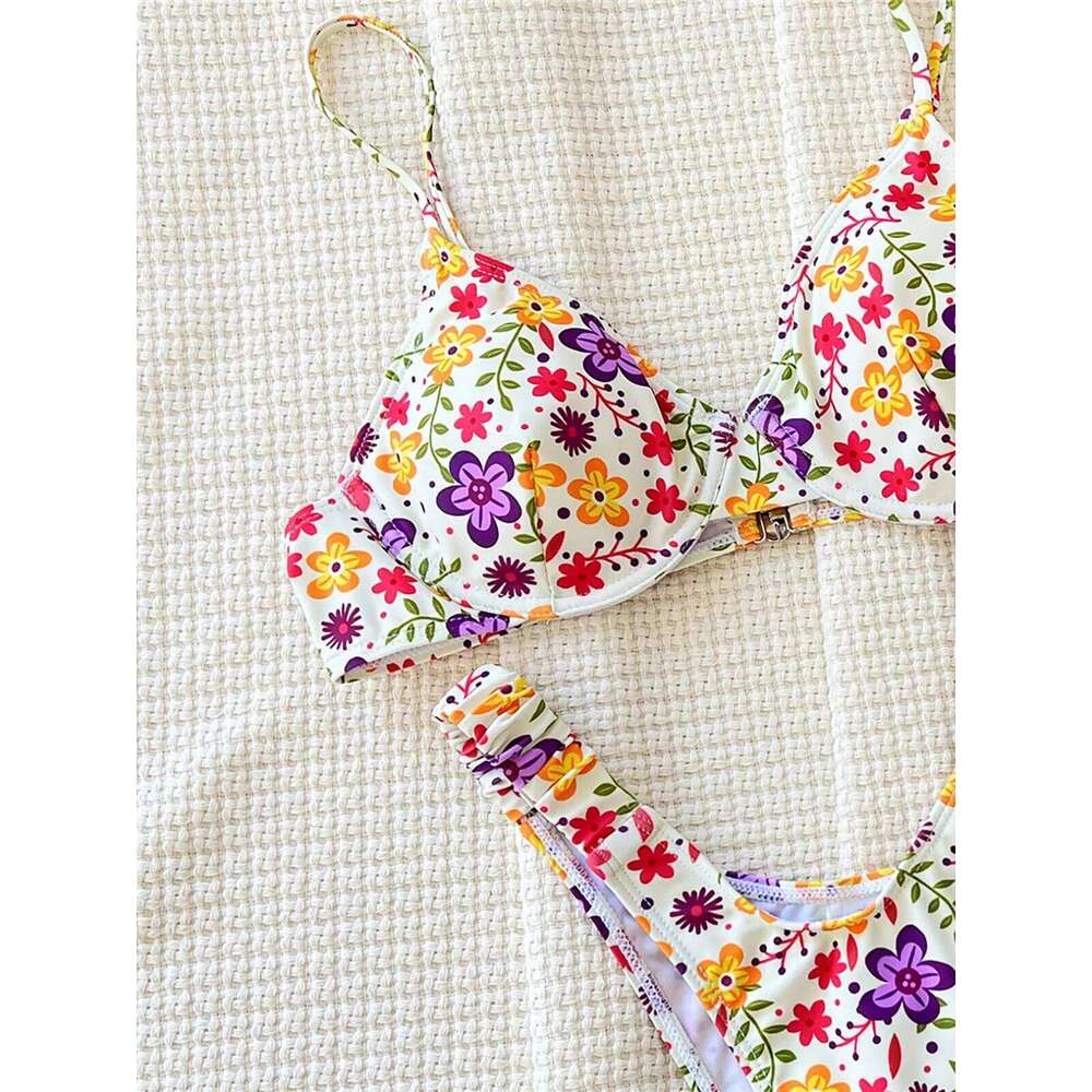 Flowers Printed Underwired Brazilian Female Swimsuit Women Swimwear Two-pieces Bikini set Bather Bathing Suit Swim K5666 XJ260206