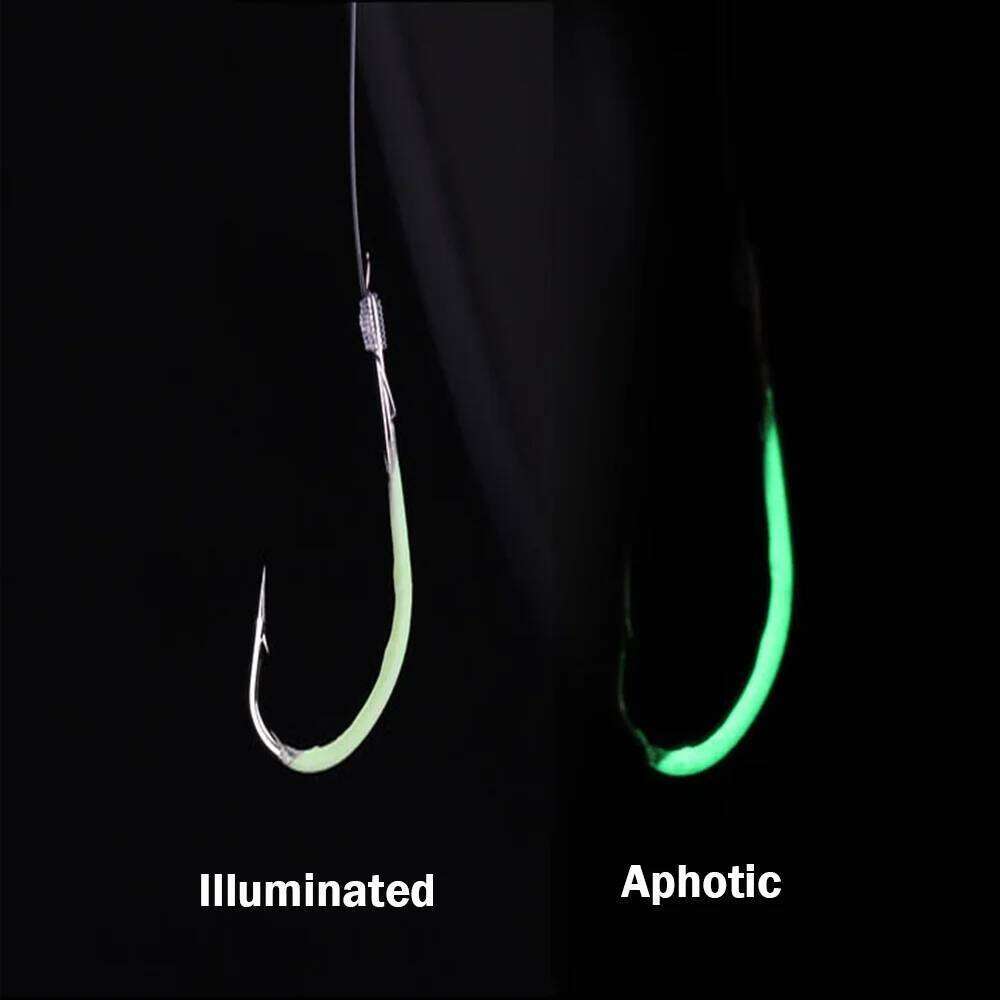 30pcs/lot Night Fishing Hook Glow In Dark String Hooks 16-24# Luminous Crank Nake Single Fishhook Freshwater & Saltwater S260305